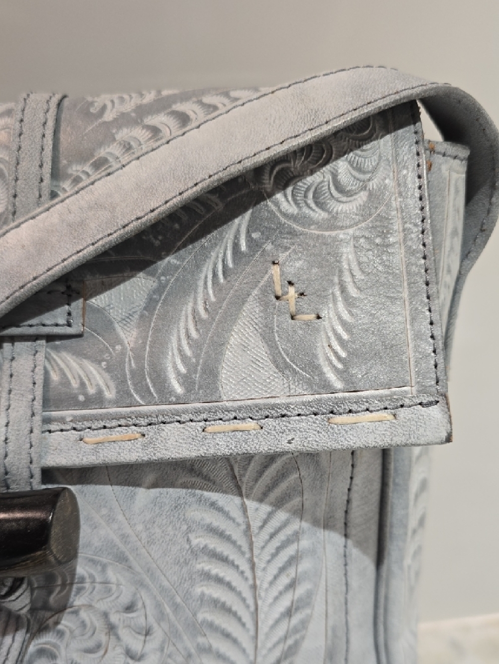 Women's Embossed Leather Crossbody Bag in Light Gray - Picture 9 of 17